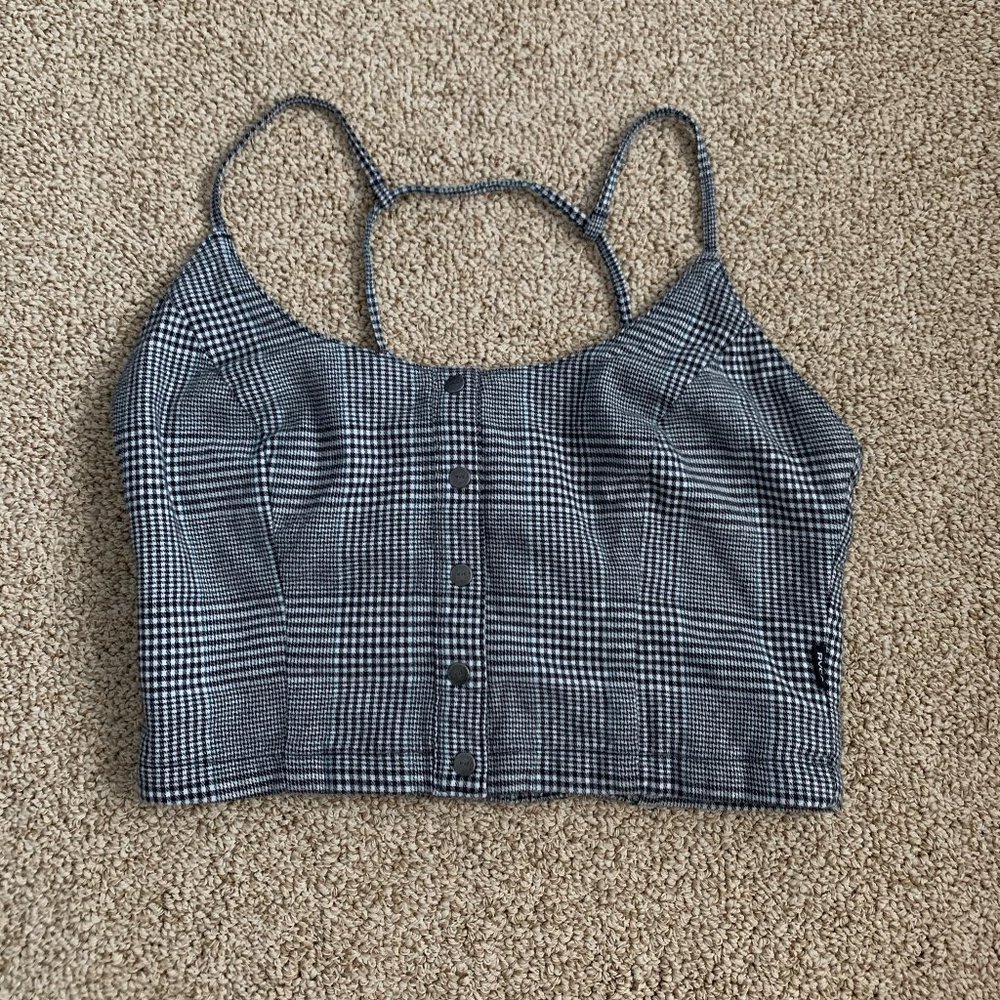black and white checkered button down tank